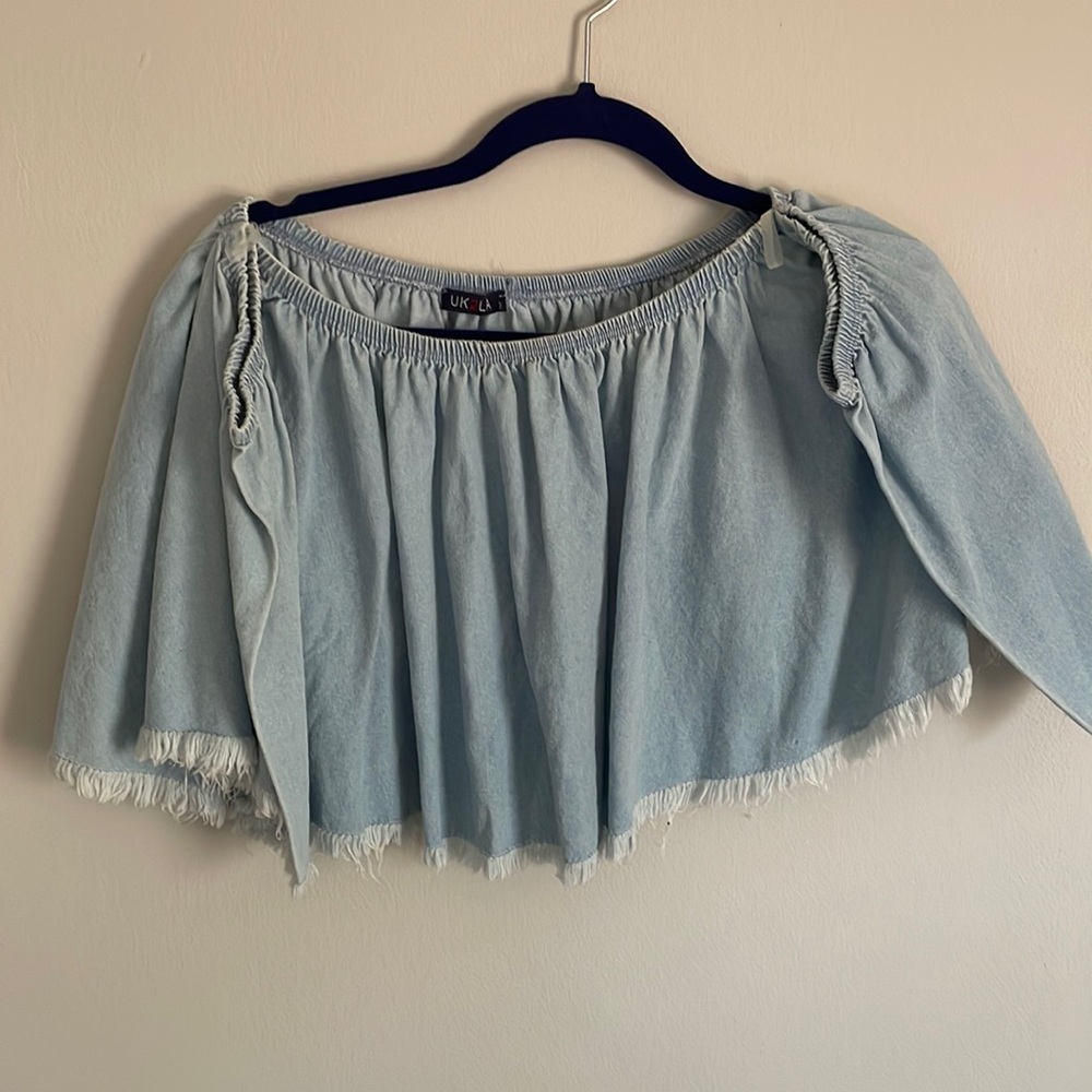 Denim off the shoulder top - Picture 1 of 5